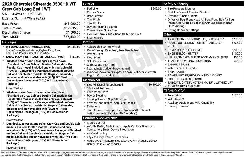 2020 Chevrolet Silverado HD Work Truck 4WD Crew Cab Long Box SRW's photo