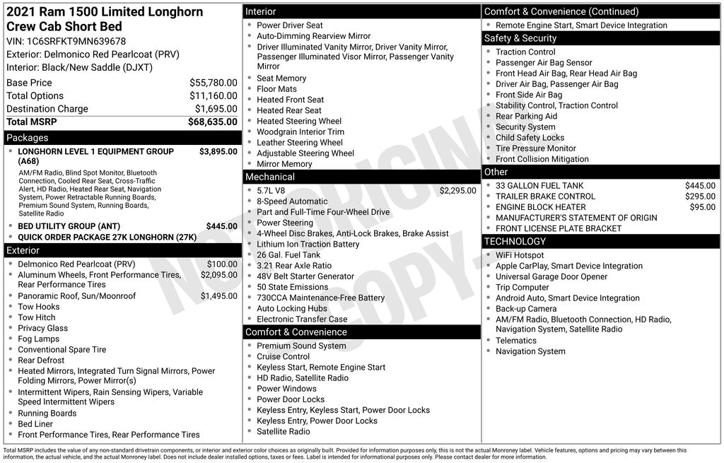2021 RAM 1500 Longhorn 4x4 Crew Cab 5'7's photo