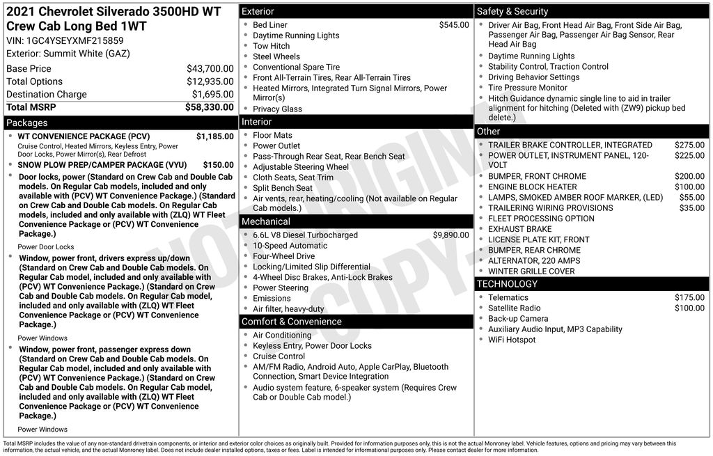 2021 Chevrolet Silverado HD Work Truck 4WD Crew Cab Long Box SRW's photo
