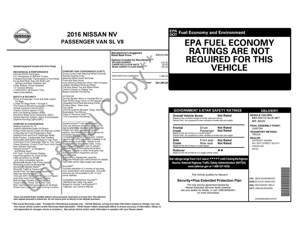 Used 2016 Nissan NV Passenger NV3500 HD SL Van