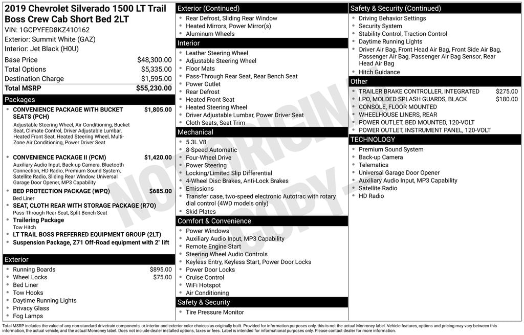 Used 2019 Chevrolet Silverado 1500 LT Trail Boss Truck Crew Cab