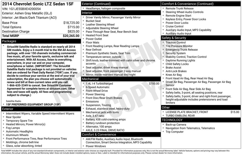 2014 Chevrolet Sonic Sedan LTZ Automatic's photo