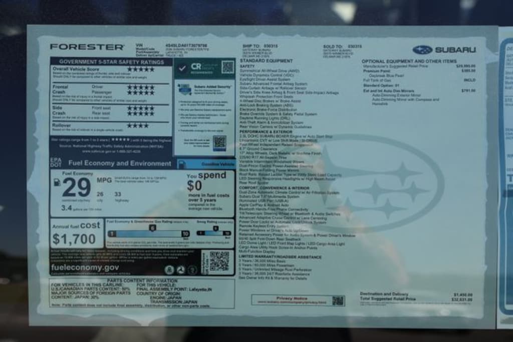 New 2026 Subaru Forester Standard Model SUV