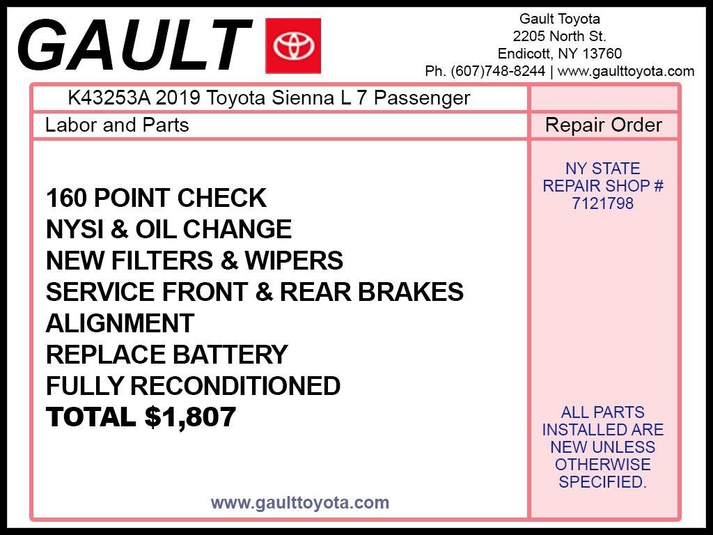 Used 2019 Toyota Sienna L Minivan/Van