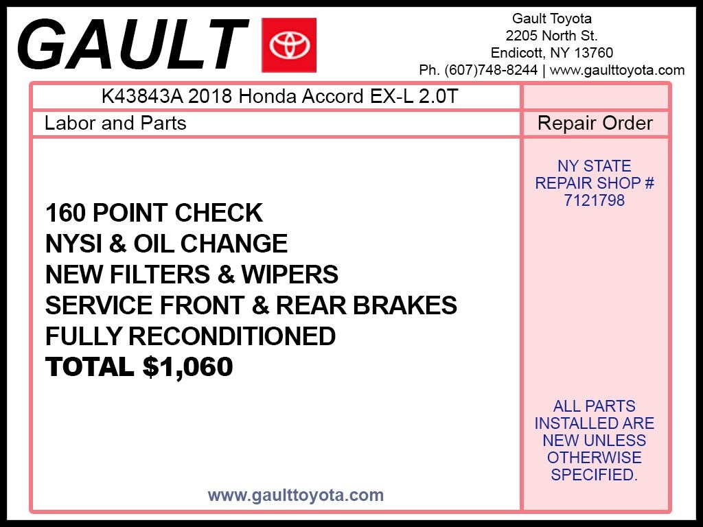 Used 2018 Honda Accord EX-L 2.0T Sedan