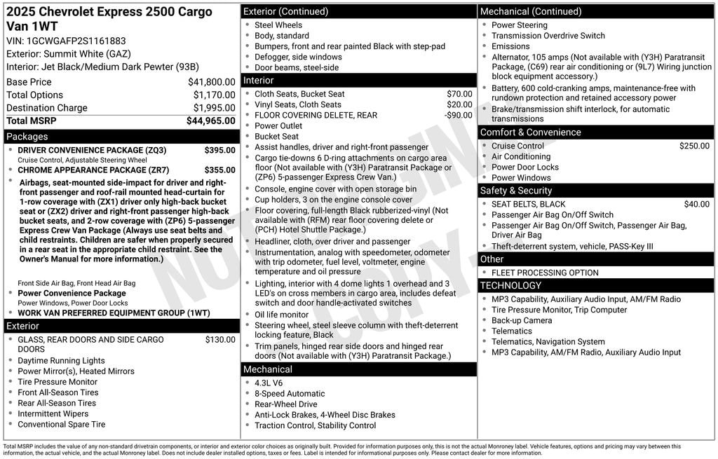 Used 2025 Chevrolet Express Cargo WT Van Cargo Van