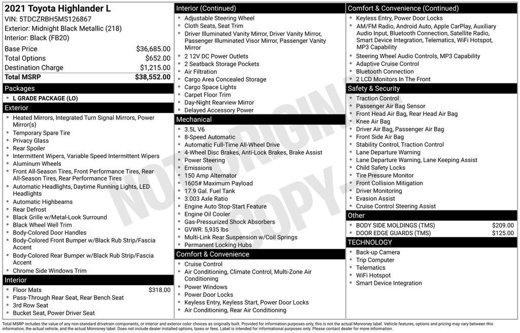 Used 2021 Toyota Highlander L SUV