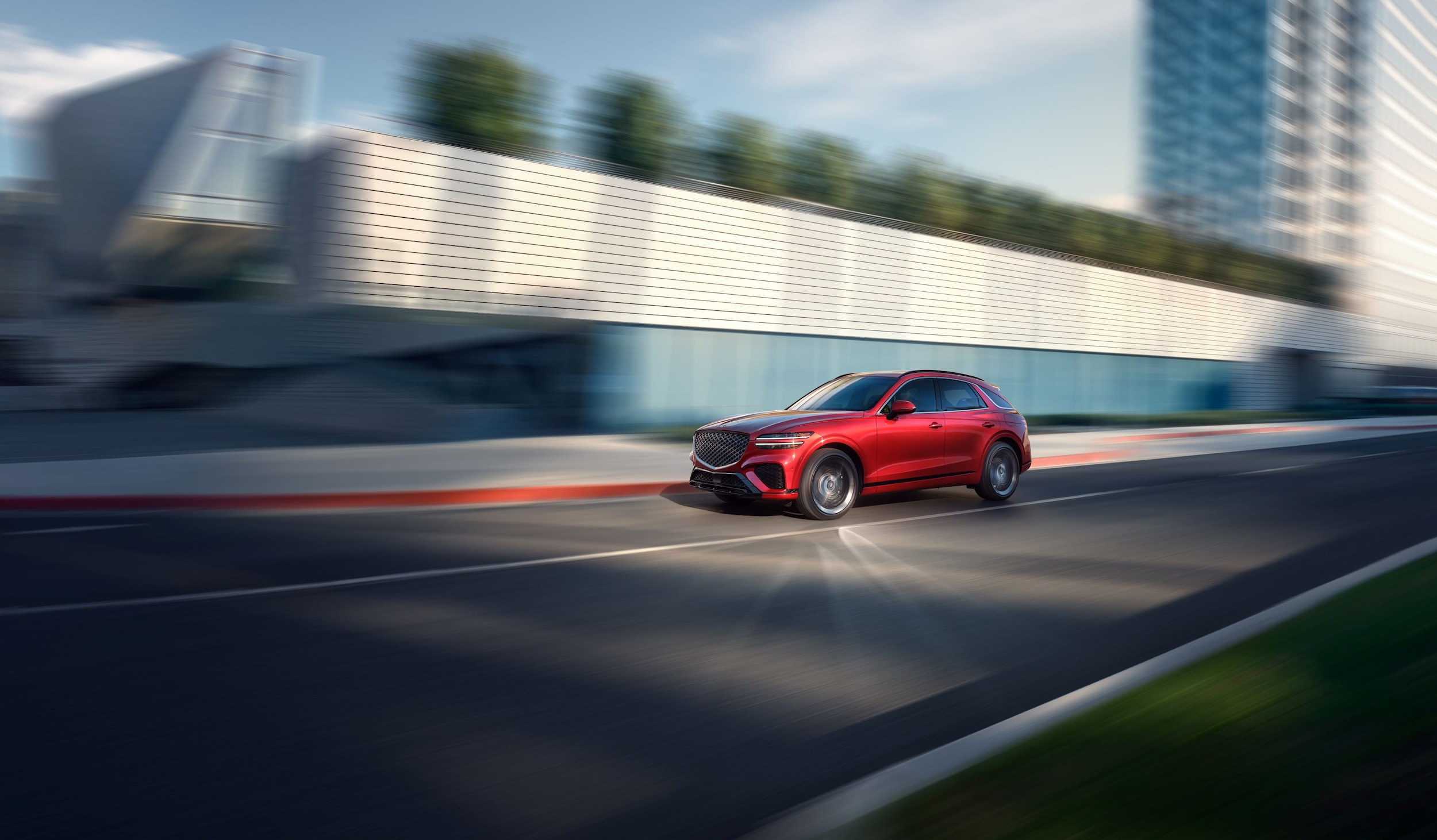  Red Genesis G70 on the highway