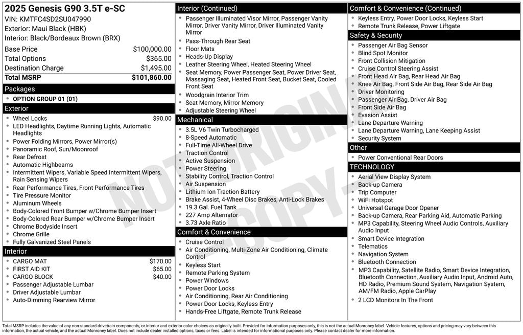 Certified 2025 Genesis G90 3.5T e-SC Sedan