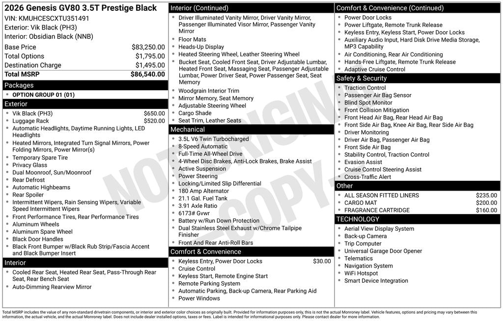 New 2026 Genesis GV80 2.5T Prestige Black SUV