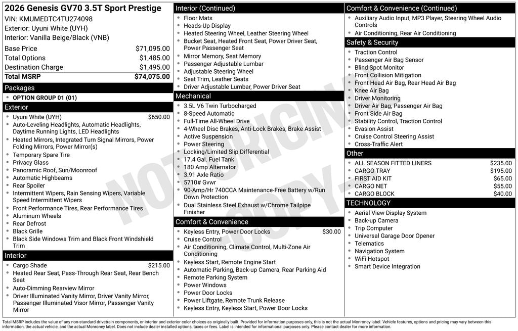 New 2026 Genesis GV70 3.5T Sport Prestige SUV
