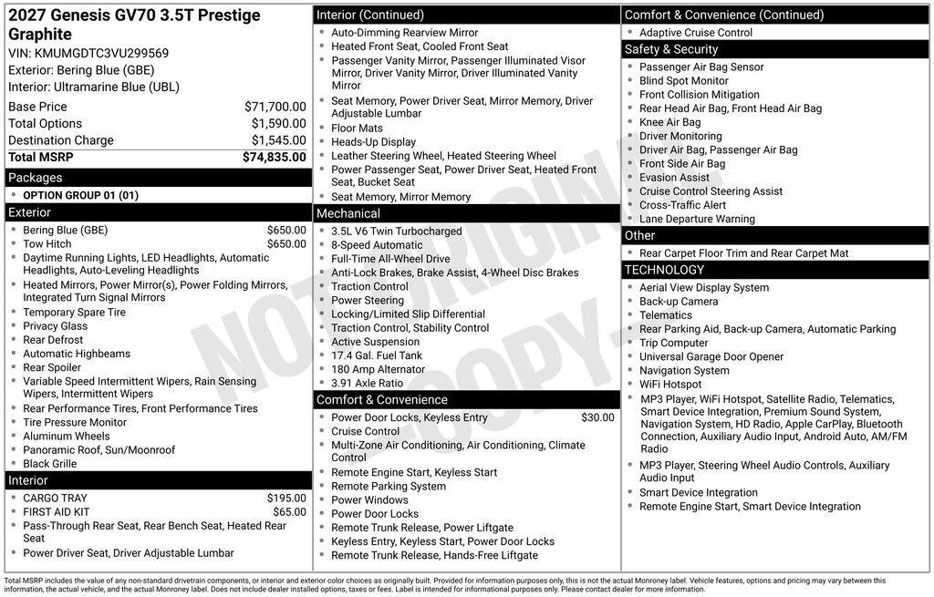 New 2027 Genesis GV70 3.5T Prestige Graphite SUV
