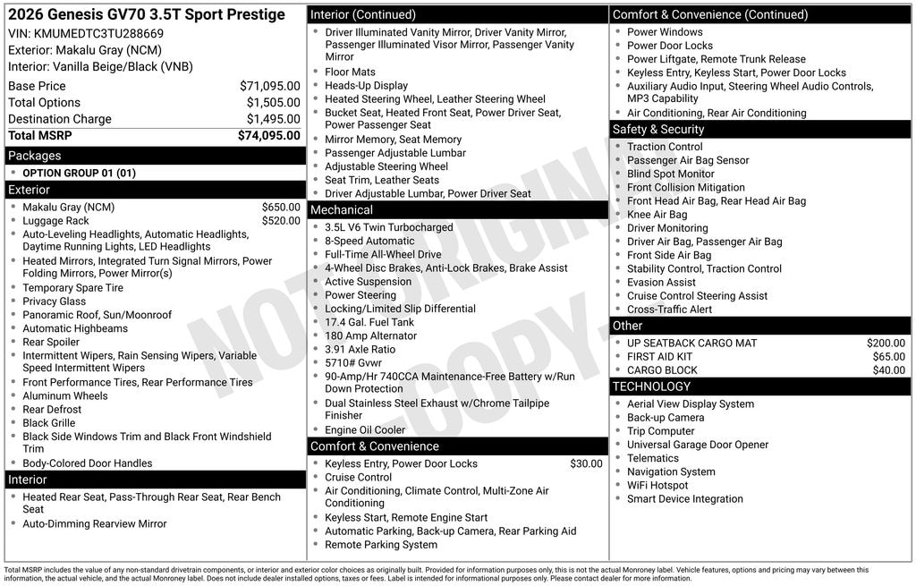 New 2026 Genesis GV70 3.5T Sport Prestige SUV