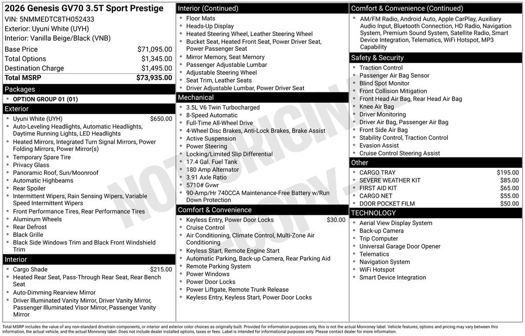 New 2026 Genesis GV70 3.5T Sport Prestige SUV