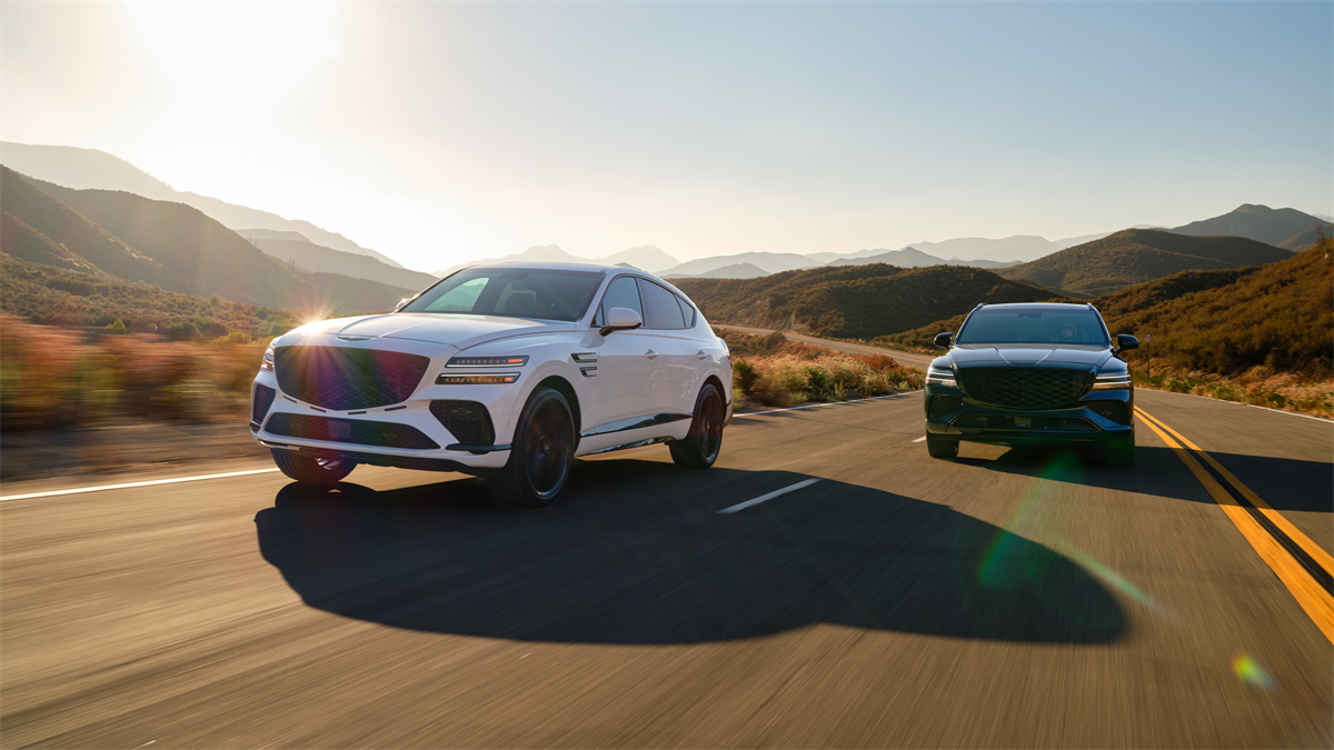 Two 2026 Genesis GV80 cars on road