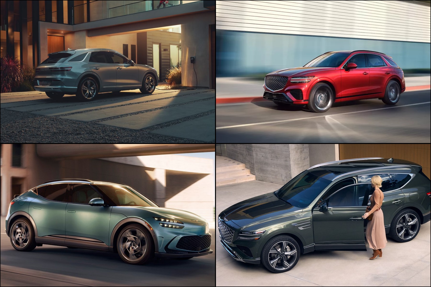 Four Genesis SUVs: GV60, GV70, GV70 Electrified, and GV80