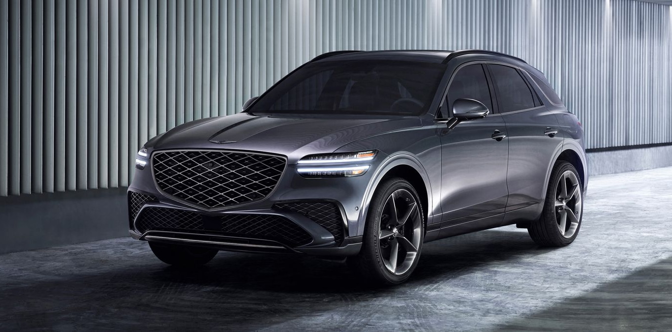 2026 Genesis GV70 posed in Ceres Blue finish