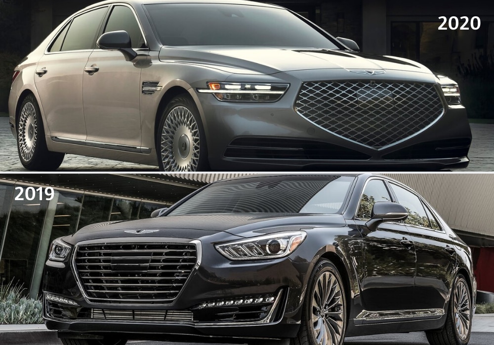 2020 vs. 2019 Genesis G90 Changes.png 2020 Genesis G90 sedan exterior compared to the 2019 Genesis G90 sedan showing exterior design changes