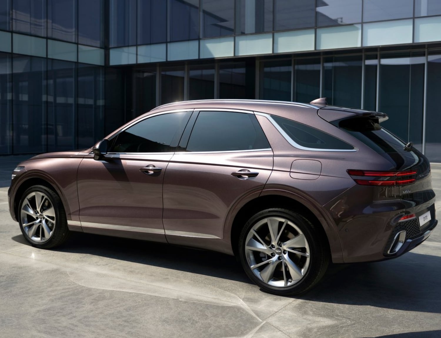 Rear exterior driver side view of the 2022 Genesis GV70 SUV