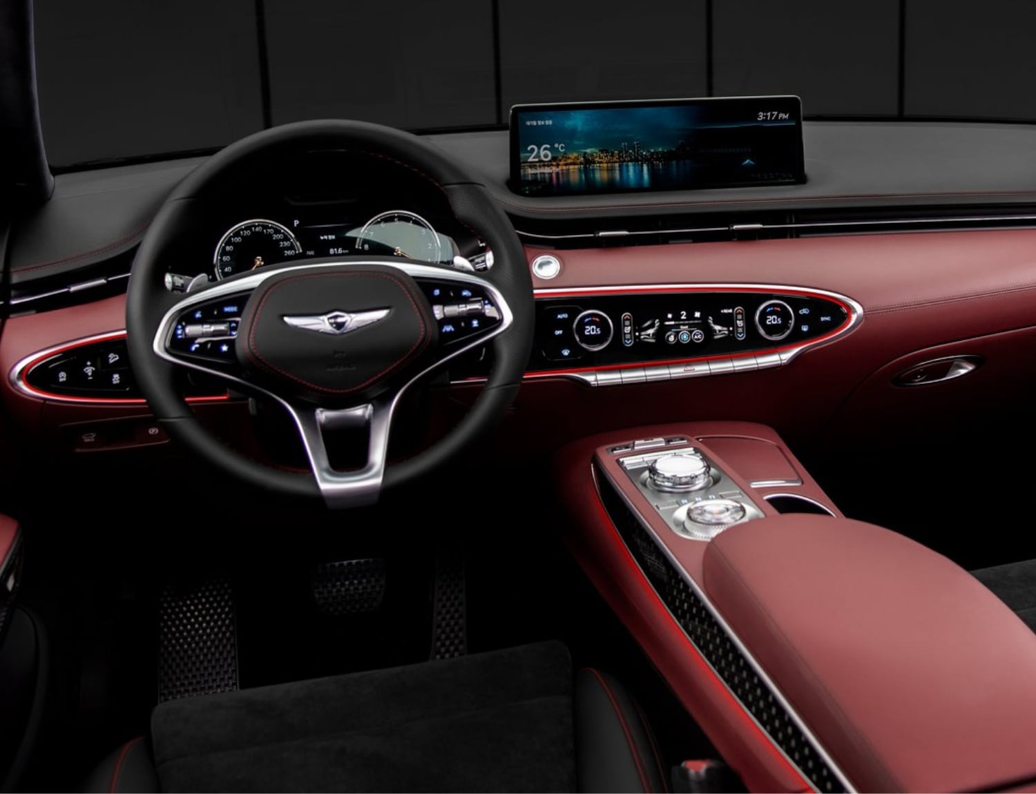 Front interior cabin inside the new 2022 Genesis GV70 luxury SUV