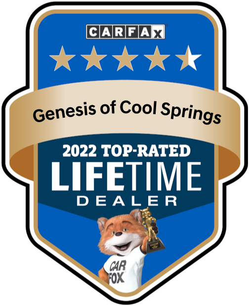 Genesis of Cool Springs in Franklin, TN named CarFax 2022 Top-Rated Dealer for outstanding customer service and reliability.