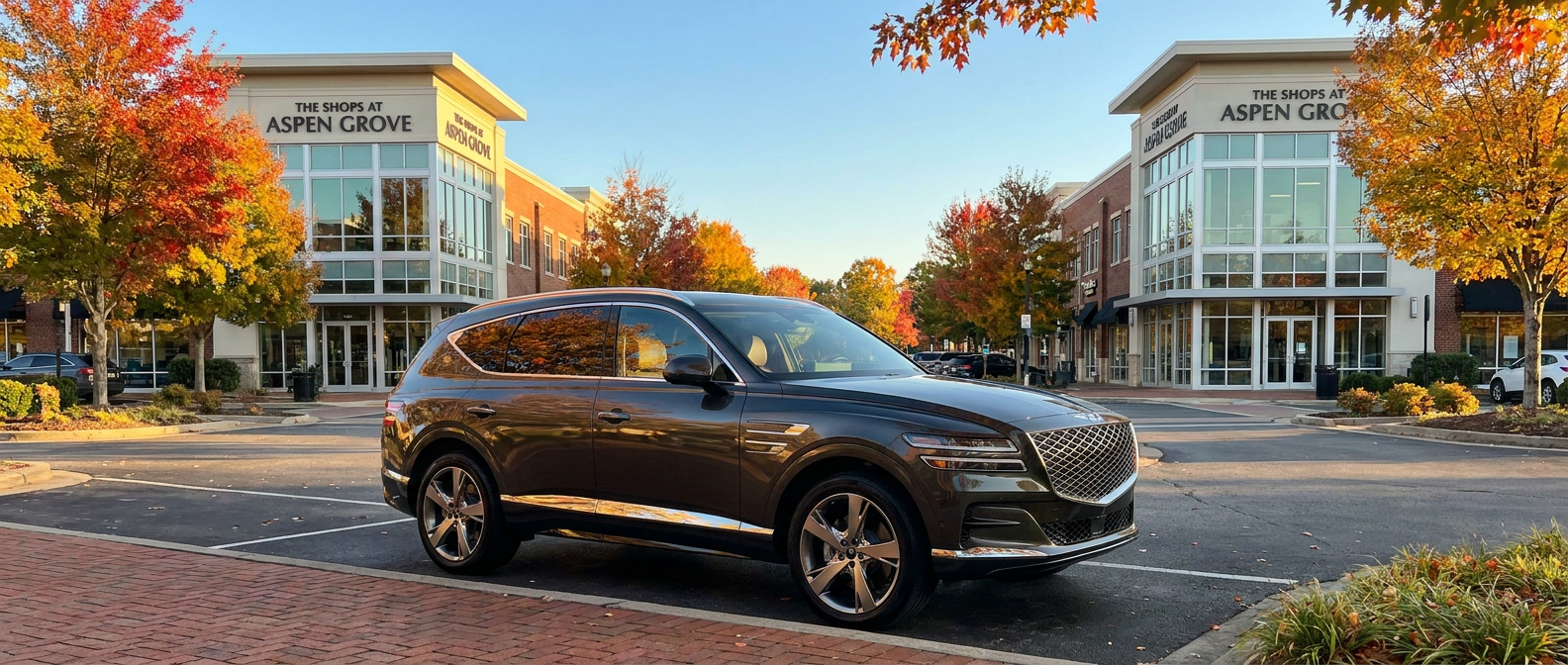 2026 Genesis GV80 parked near CoolSprings Galleria in Franklin Tennessee during fall shopping season