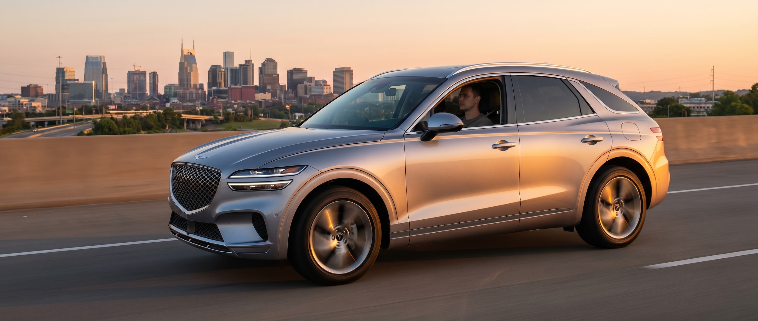 Genesis GV70 with advanced climate control navigating I-24 summer traffic in Nashville TN