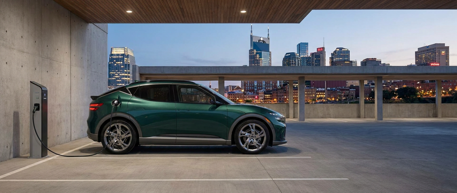 2026 Genesis GV60 charging at Nashville airport parking garage