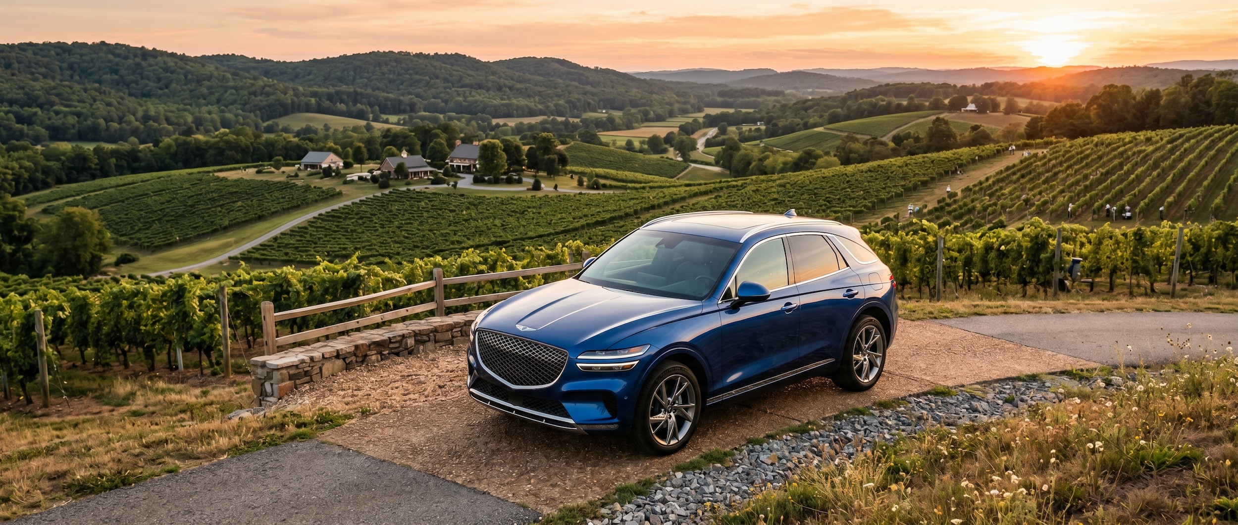 Genesis GV70 luxury SUV at vineyard overlook in Nashville TN