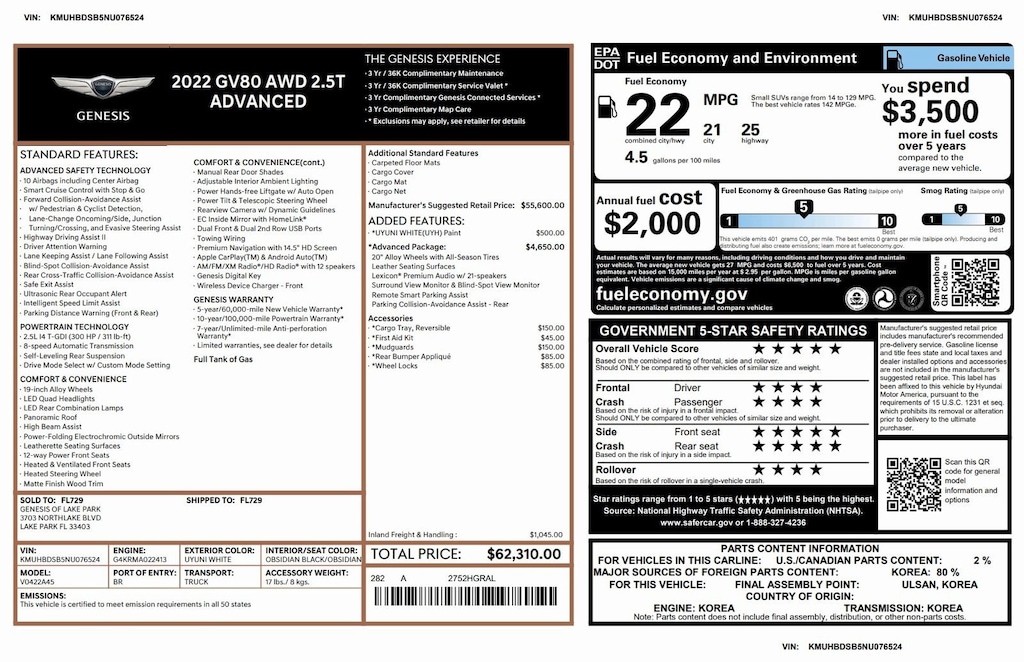 Certified 2022 Genesis GV80 2.5T 2.5T AWD