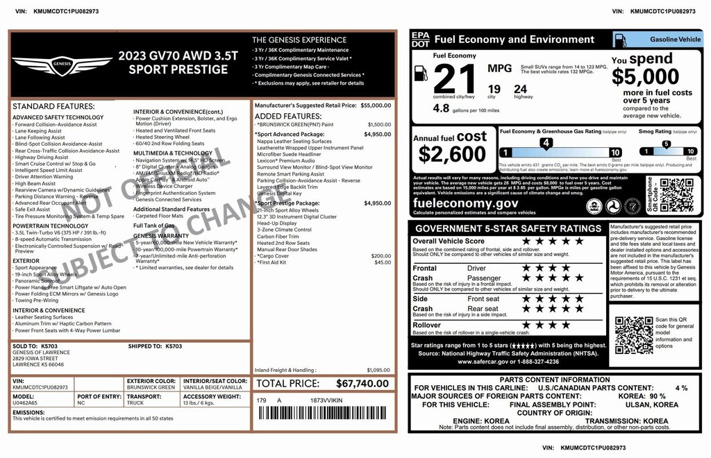 Certified 2023 Genesis GV70 3.5T Sport 3.5T Sport AWD