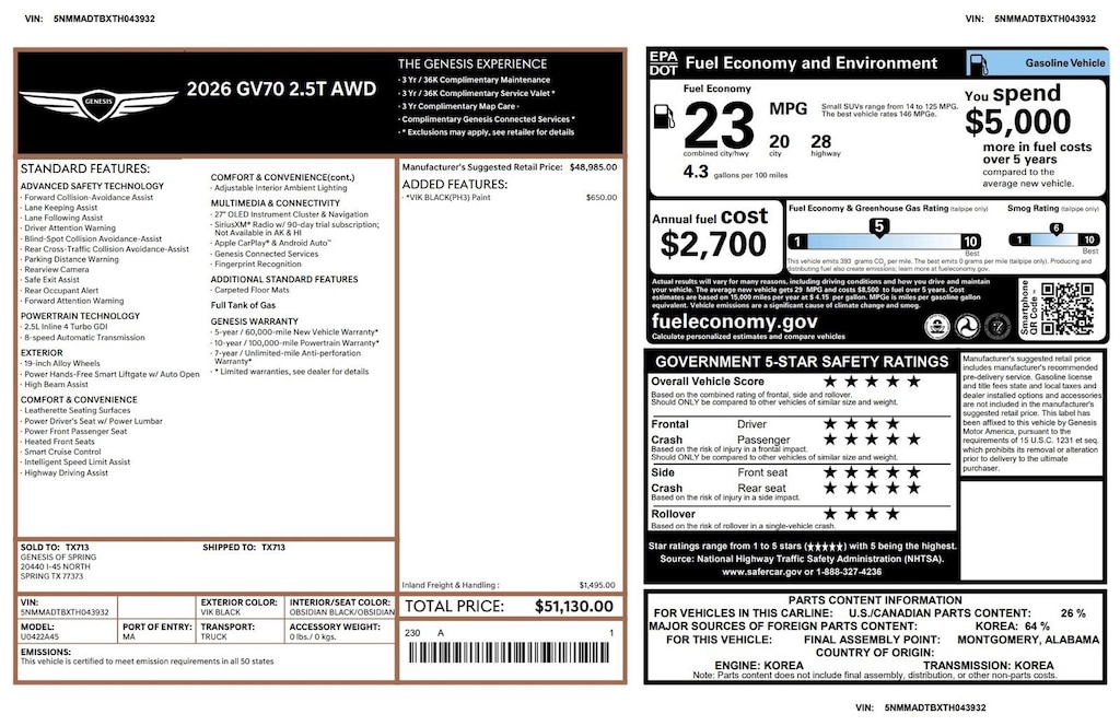 Certified 2026 Genesis GV70 2.5T 2.5T AWD