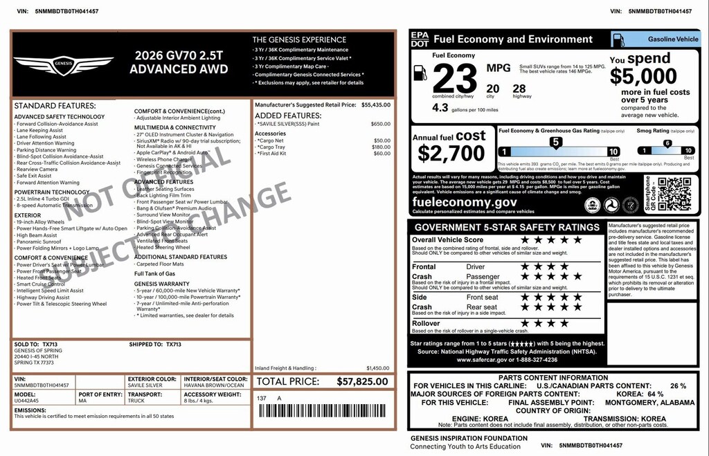 Certified 2026 Genesis GV70 2.5T Advanced 2.5T Advanced AWD