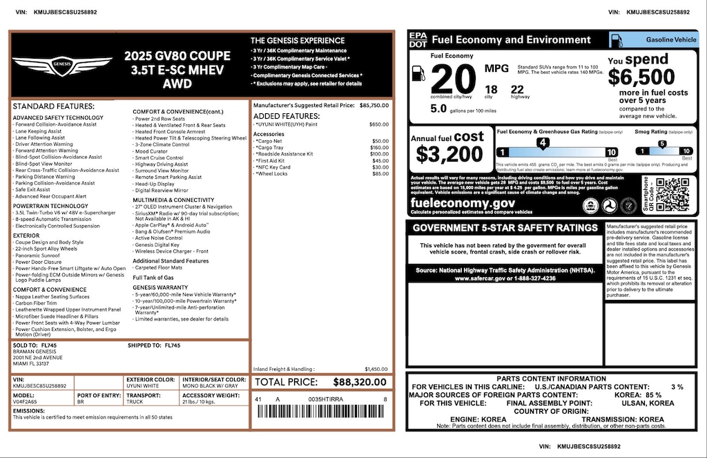 Certified 2025 Genesis GV80 Coupe 3.5T e-SC 3.5T e-SC AWD
