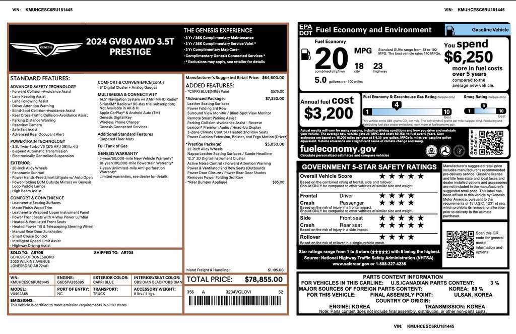 Certified 2024 Genesis GV80 3.5T 3.5T AWD