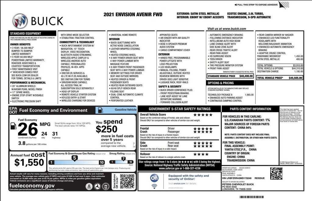 Used 2021 Buick Envision Avenir FWD Avenir