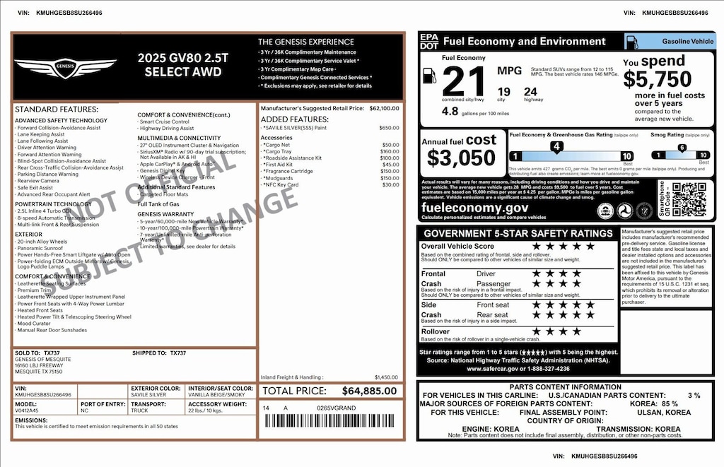 Certified 2025 Genesis GV80 Select 2.5T Select AWD