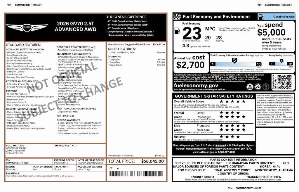 Certified 2026 Genesis GV70 2.5T Advanced 2.5T Advanced AWD