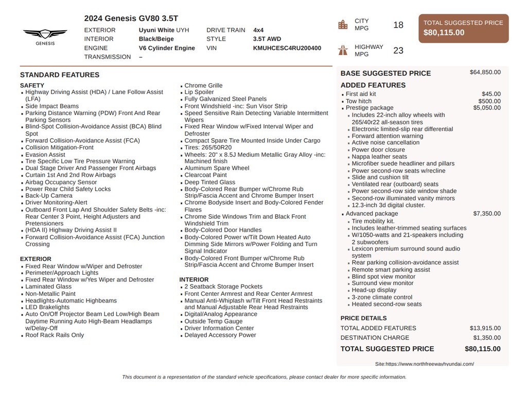 Certified 2024 Genesis GV80 3.5T 3.5T AWD