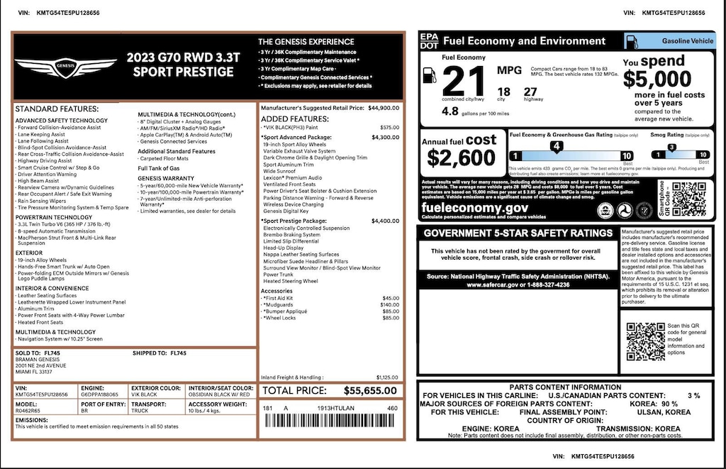 Certified 2023 Genesis G70 3.3T 3.3T RWD