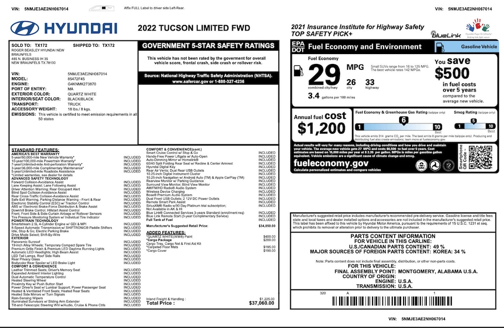 Used 2022 Hyundai Tucson Limited Limited FWD