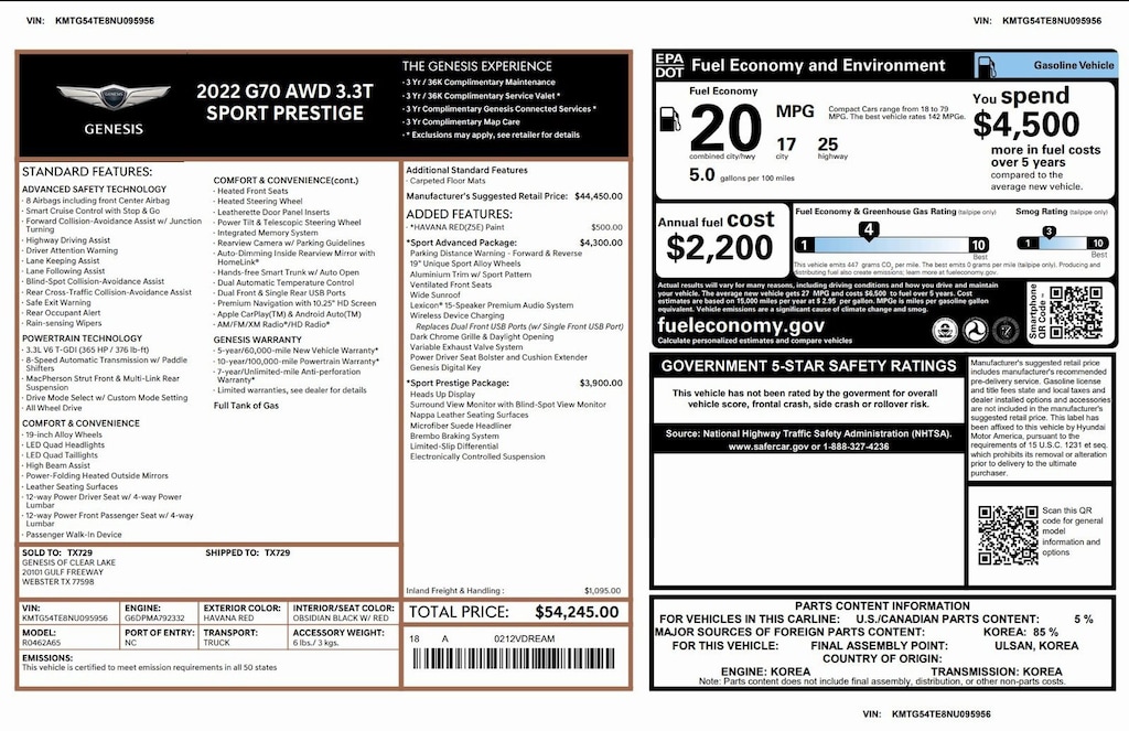 Certified 2022 Genesis G70 3.3T 3.3T AWD