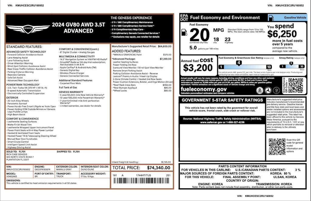 Certified 2024 Genesis GV80 3.5T 3.5T AWD 7P