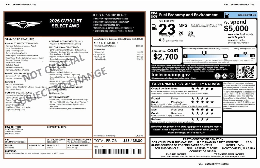 Certified 2026 Genesis GV70 2.5T Select 2.5T Select AWD