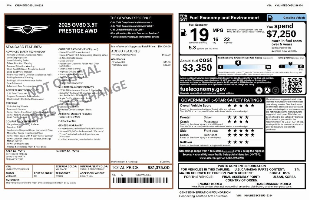 Certified 2025 Genesis GV80 Prestige 3.5T Prestige AWD
