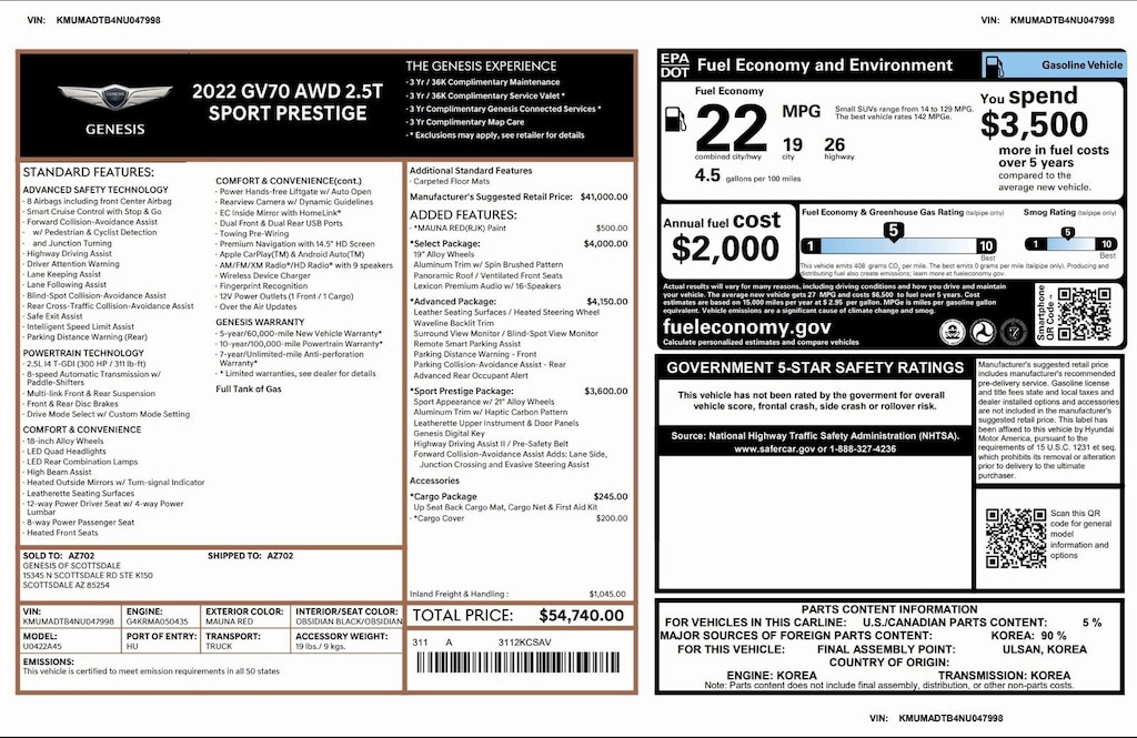 Certified 2022 Genesis GV70 2.5T 2.5T AWD