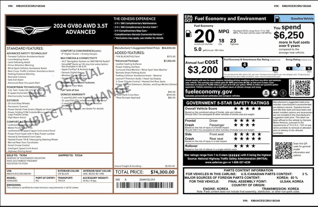 Certified 2024 Genesis GV80 3.5T Advanced 3.5T AWD