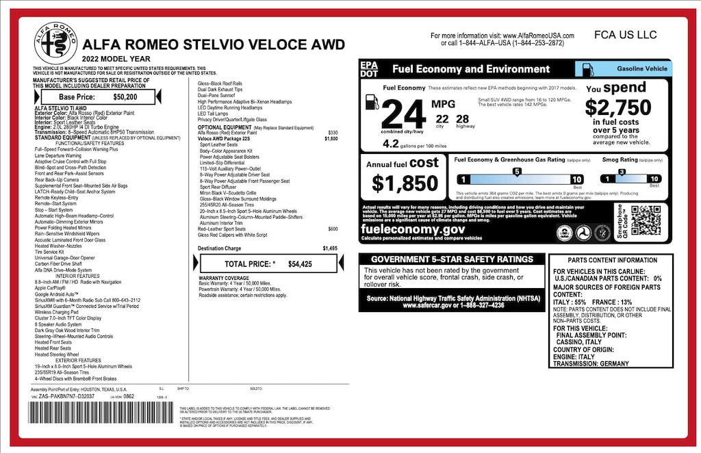 Used 2022 Alfa Romeo Stelvio Veloce Veloce AWD