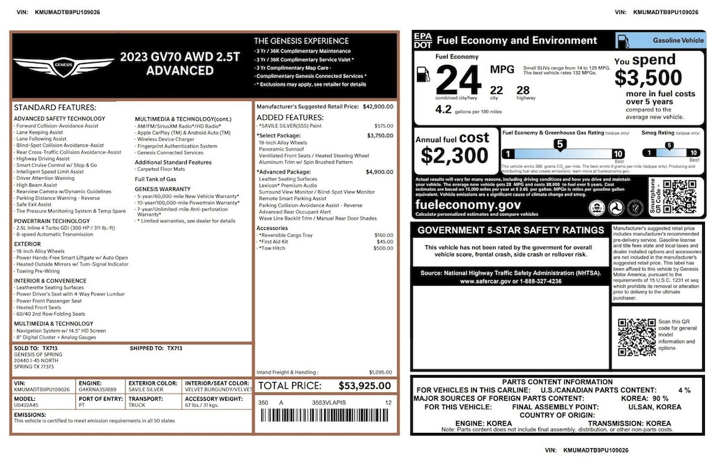 Certified 2023 Genesis GV70 2.5T 2.5T AWD