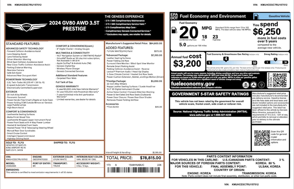 Certified 2024 Genesis GV80 3.5T 3.5T AWD